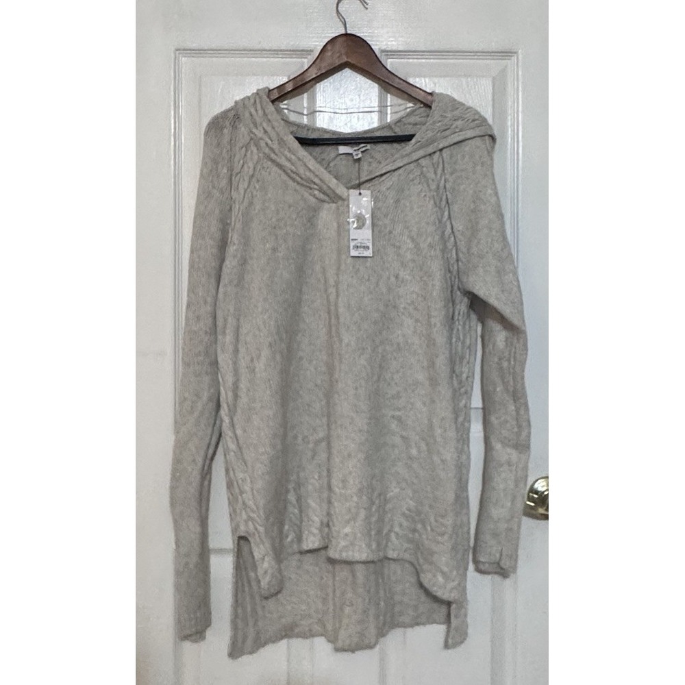 Sonoma Goods For‎ Life Womens XL Cream/Tan Hooded Cable Knit Sweater Top NWT